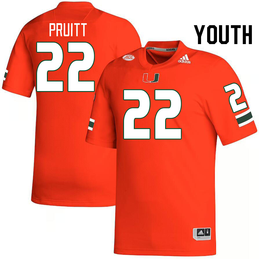 Youth #22 Cam Pruitt Miami Hurricanes College Football Jerseys Stitched-Orange